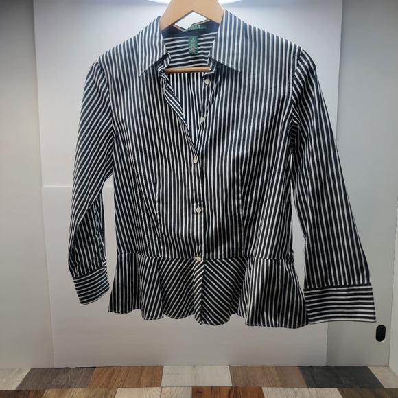 Lauren Ralph Lauren Tops - Women's 6 (Small) Lauren Ralph Lauren Black White Stripe Button Dn Coll. Shirt